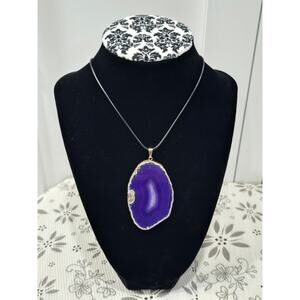 Purple Agate Slice Pendant Necklace | Natural Stone | Adjustable Cord